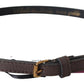 Elegant Brown Leather Fashion Belt with Gold-Tone Buckle - SEHABRANDS