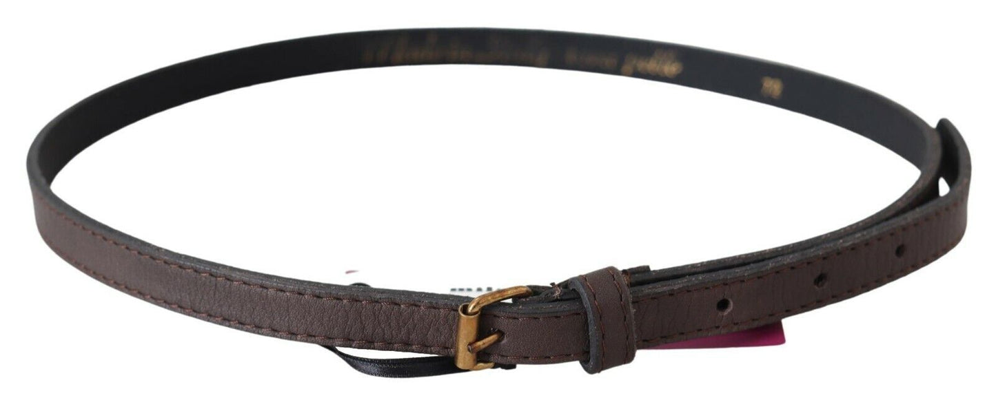 Elegant Brown Leather Fashion Belt with Gold-Tone Buckle - SEHABRANDS