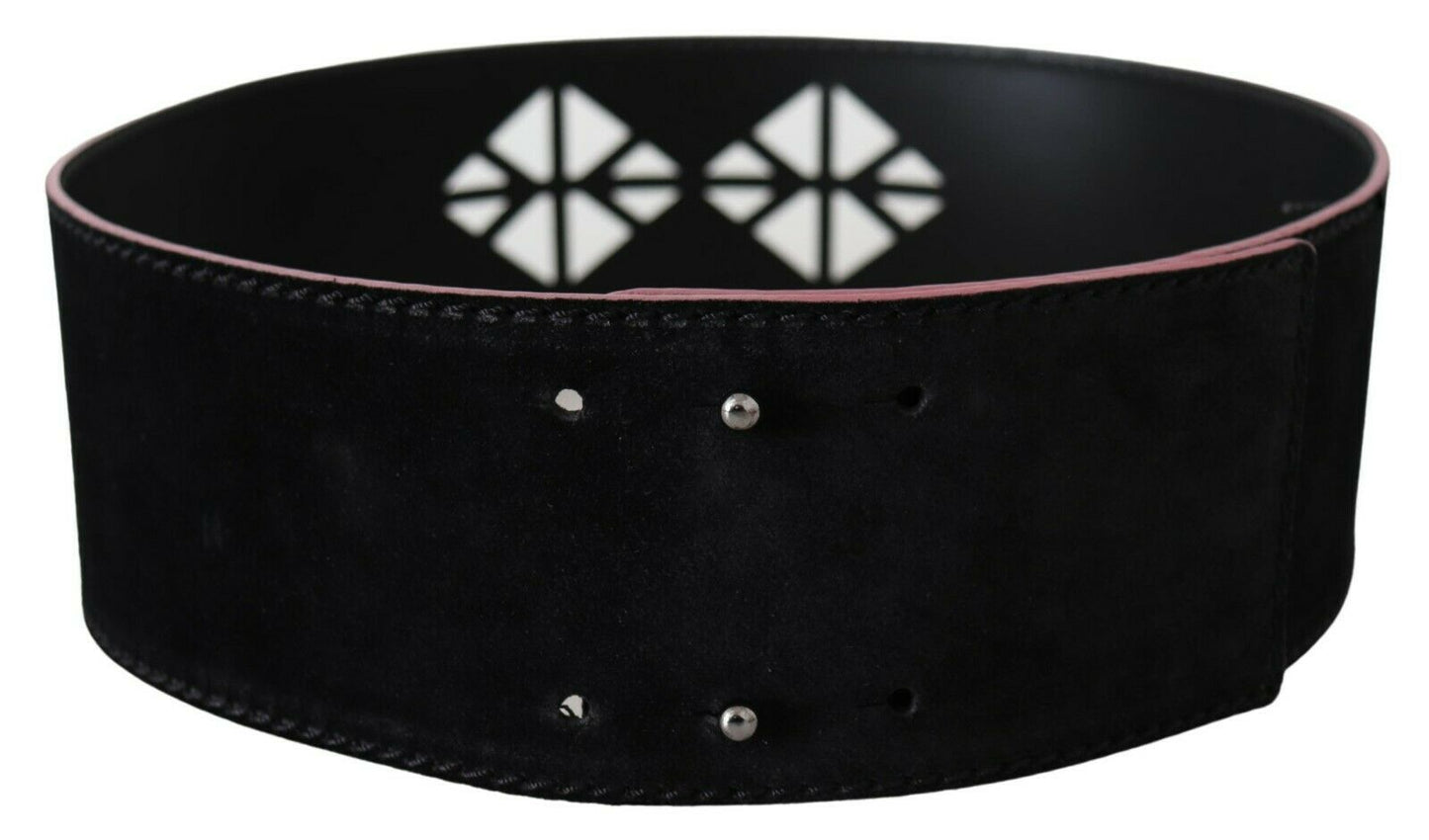 Elegant Wide Leather Fashion Belt with Metal Accents - SEHABRANDS