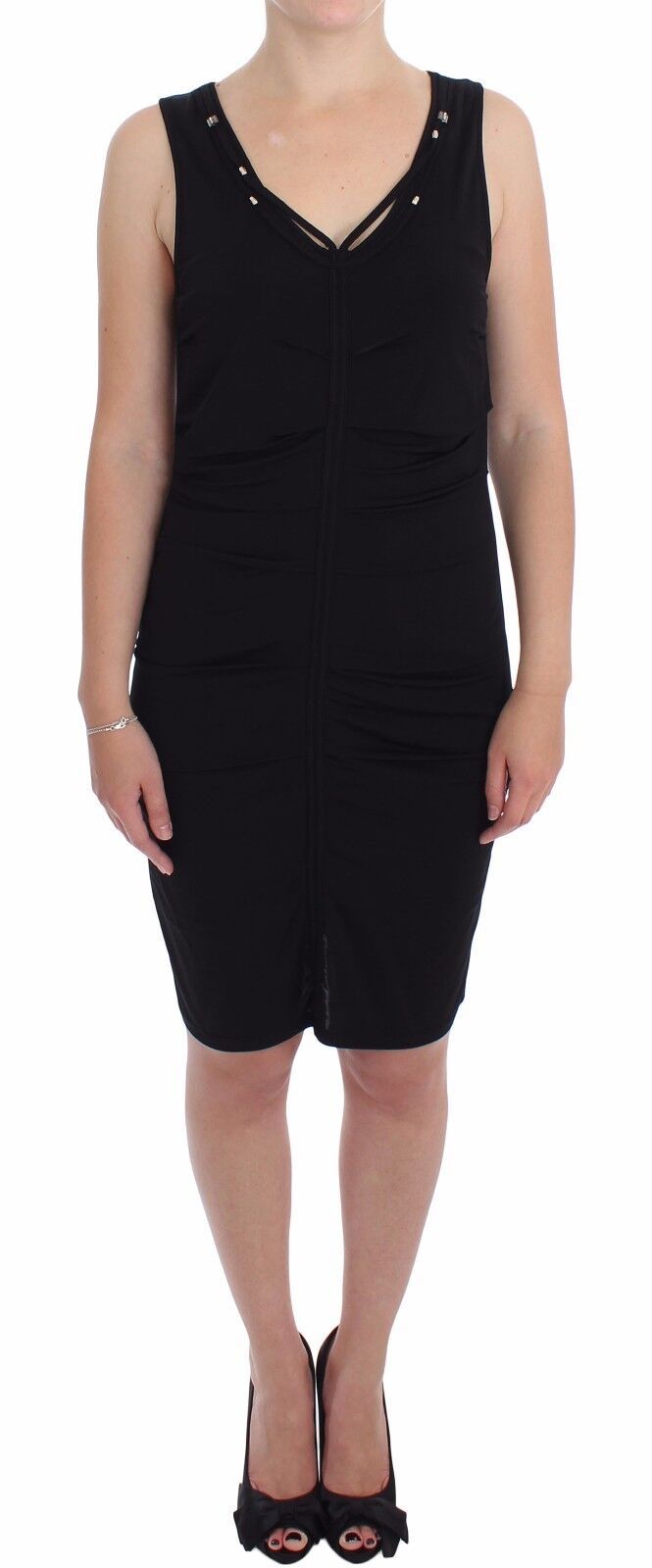 Elegant Black Sheath Jersey Knee-Length Dress - SEHABRANDS