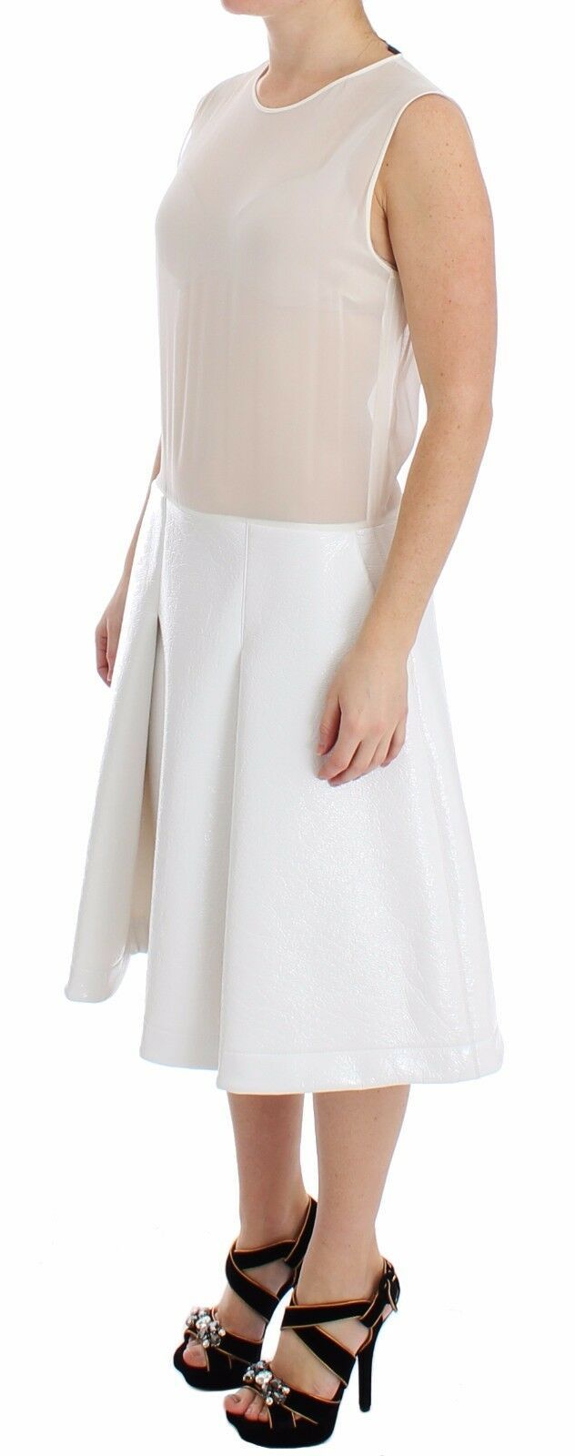 Elegant White Silk-Wool Blend Tank Dress - SEHABRANDS