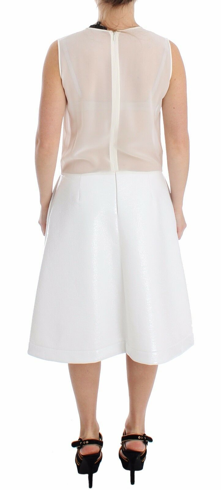 Elegant White Silk-Wool Blend Tank Dress - SEHABRANDS