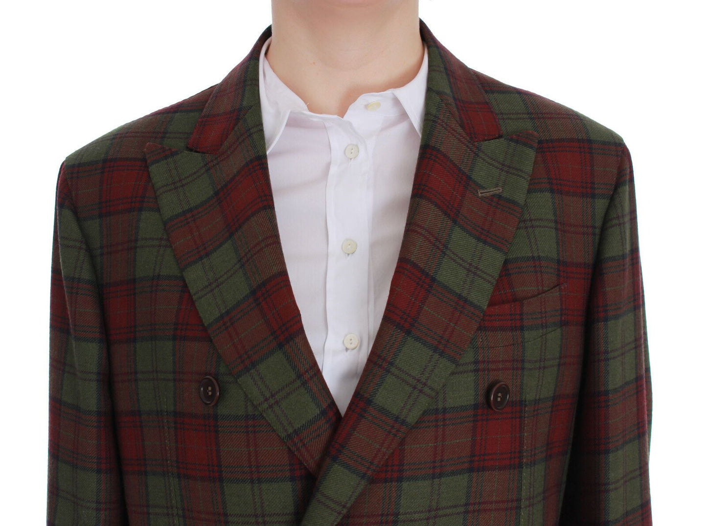 Elegant Checkered Double-Breasted Wool Blazer - SEHABRANDS