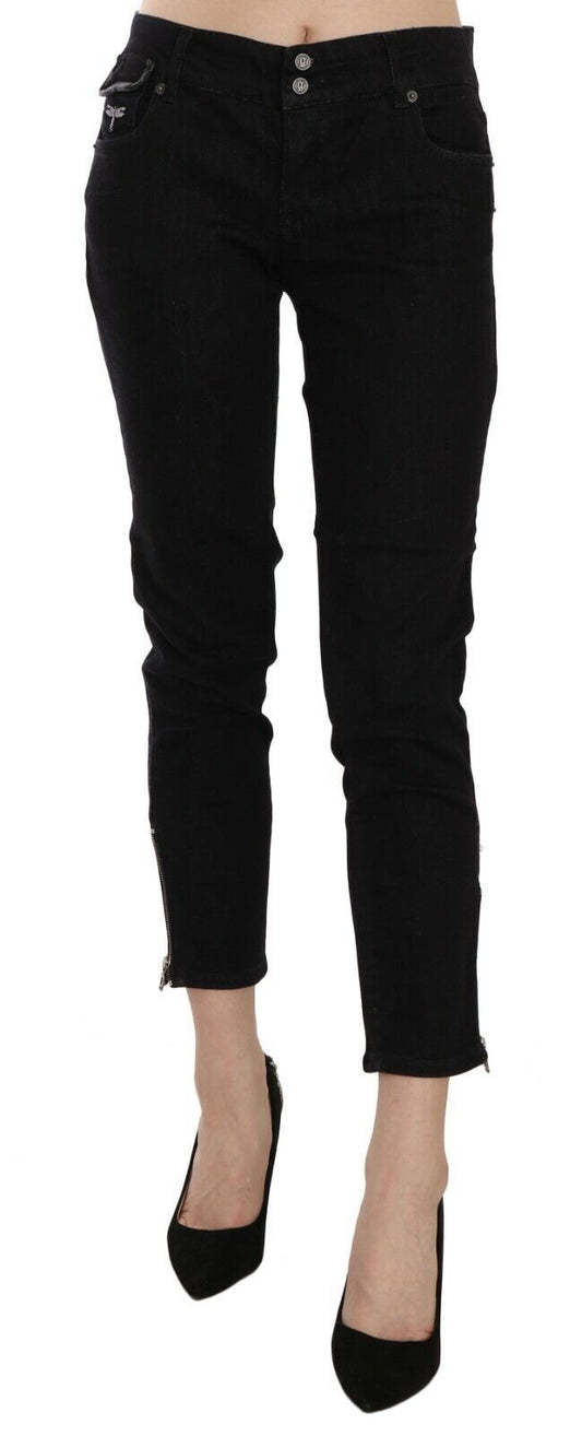 Chic Black Mid Waist Slim Cropped Jeans - SEHABRANDS