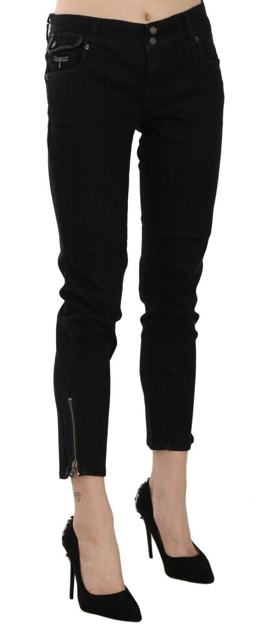 Chic Black Mid Waist Slim Cropped Jeans - SEHABRANDS