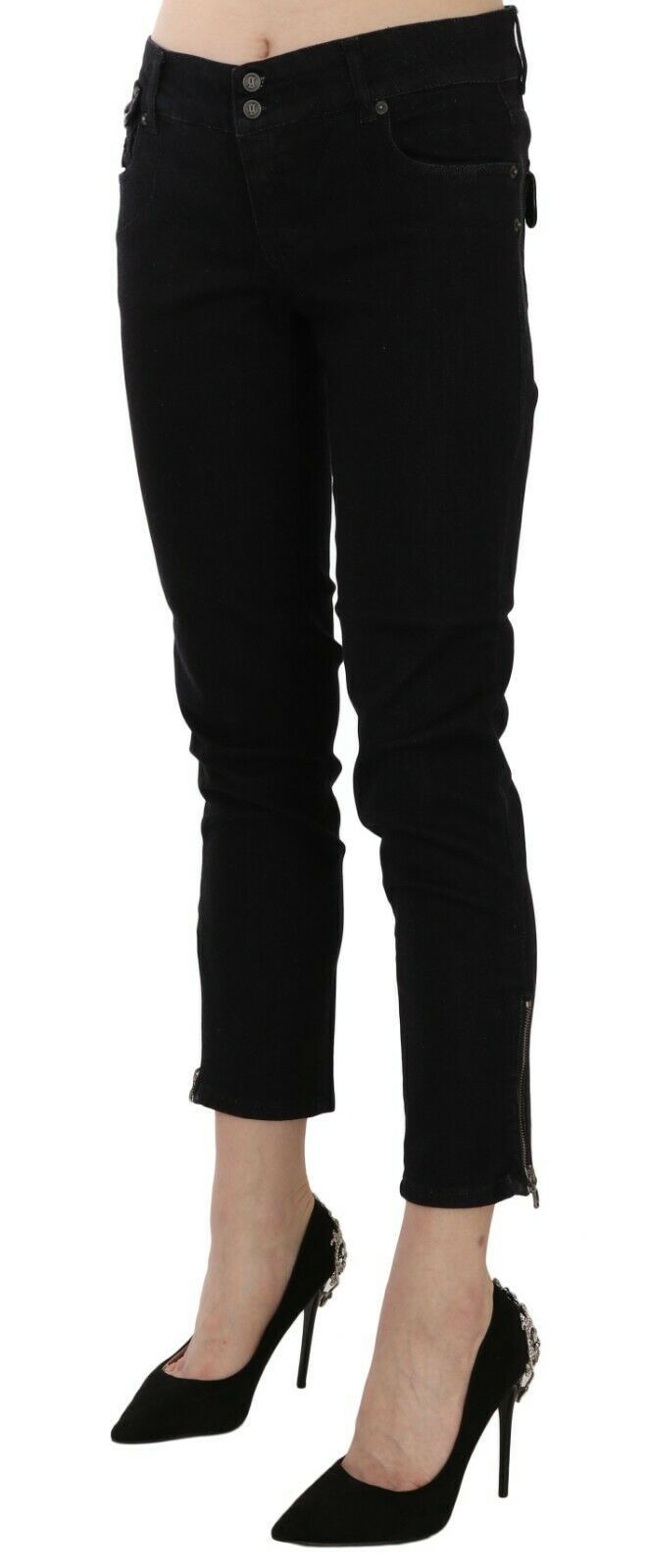 Chic Black Mid Waist Slim Cropped Jeans - SEHABRANDS