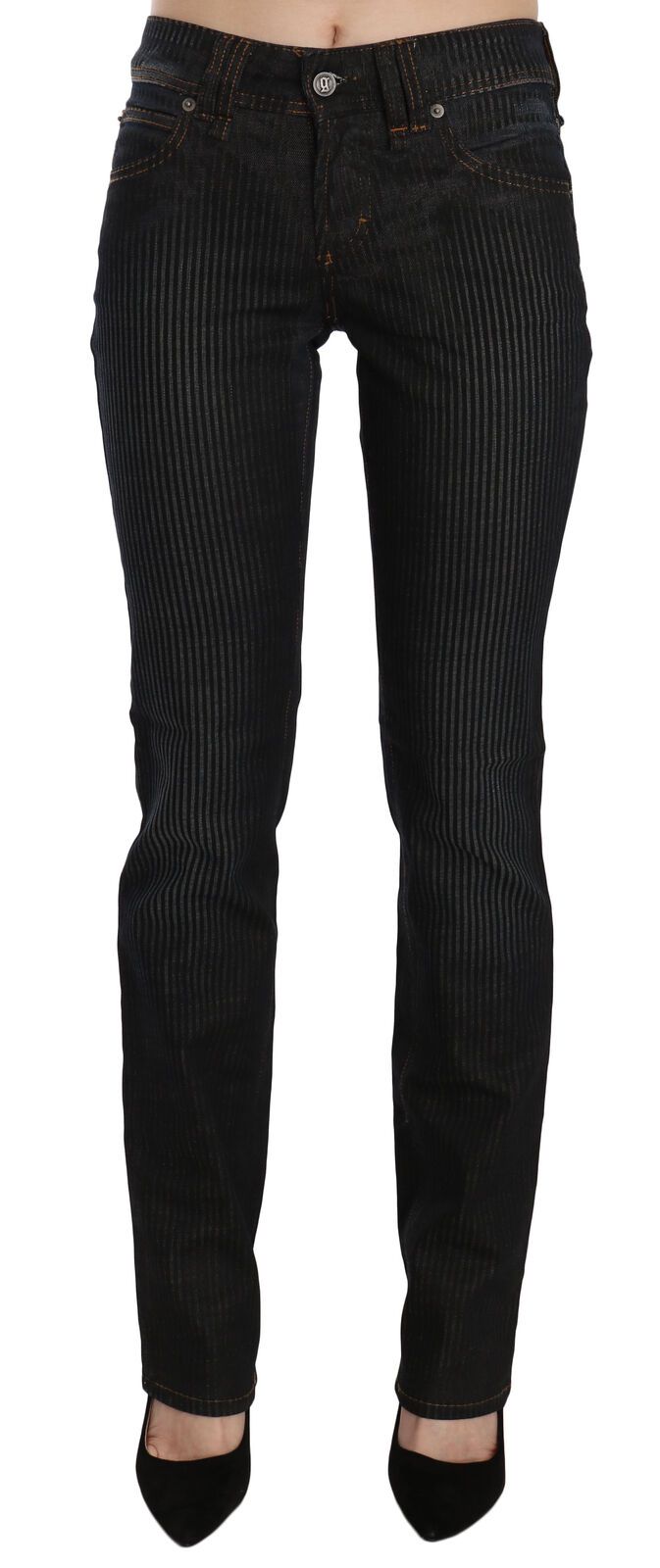 Elegant Black Slim Fit Corduroy Jeans - SEHABRANDS