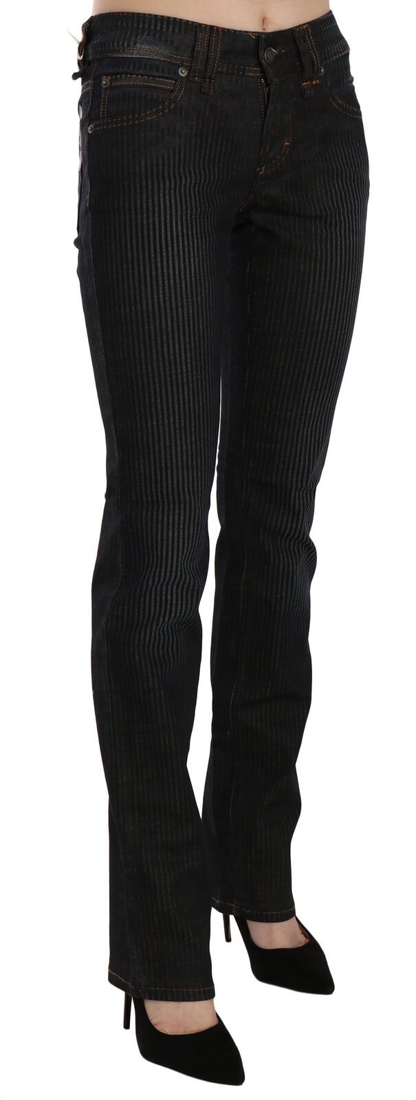 Elegant Black Slim Fit Corduroy Jeans - SEHABRANDS