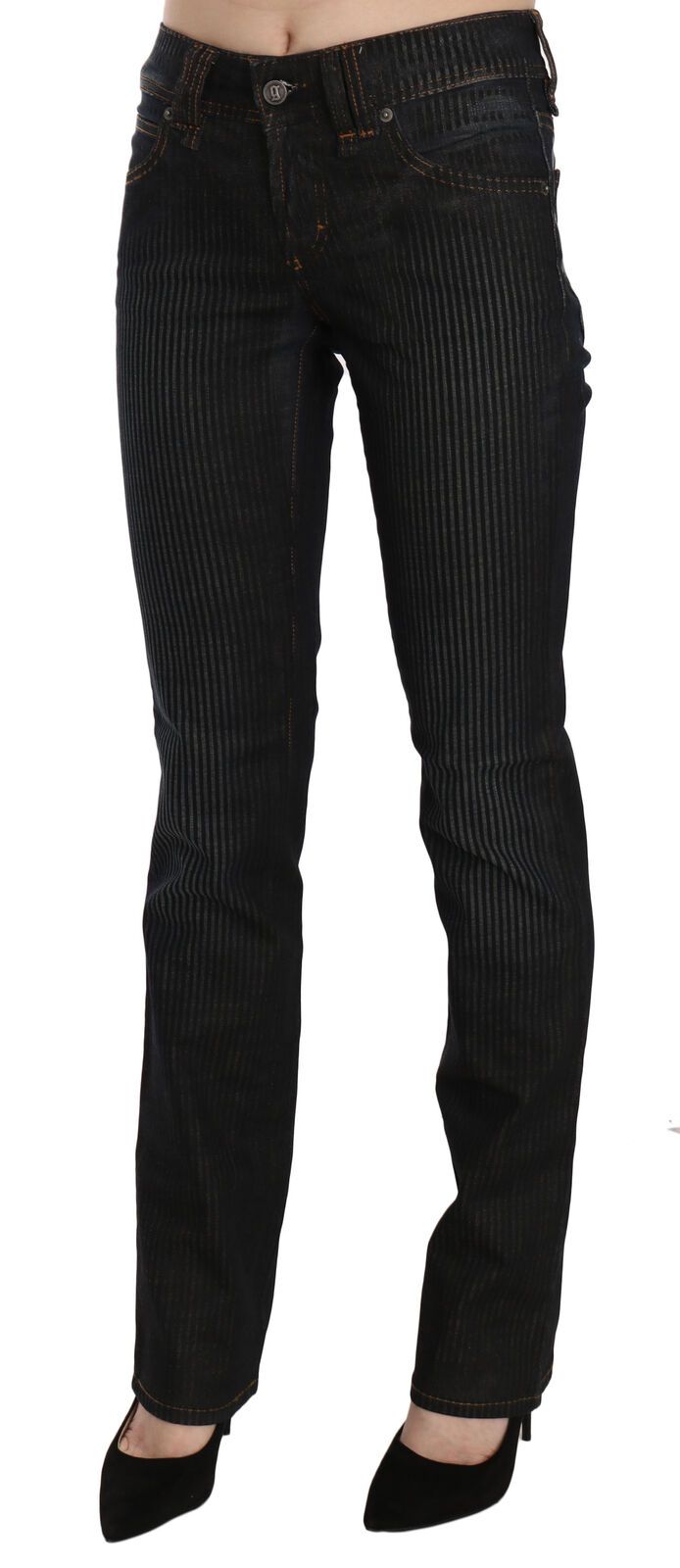 Elegant Black Slim Fit Corduroy Jeans - SEHABRANDS