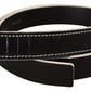 Chic Black Leather Fashion Belt with White Accents - SEHABRANDS