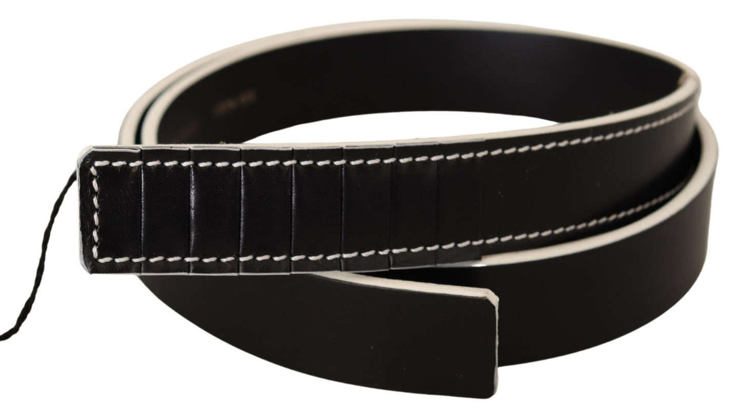 Chic Black Leather Fashion Belt with White Accents - SEHABRANDS