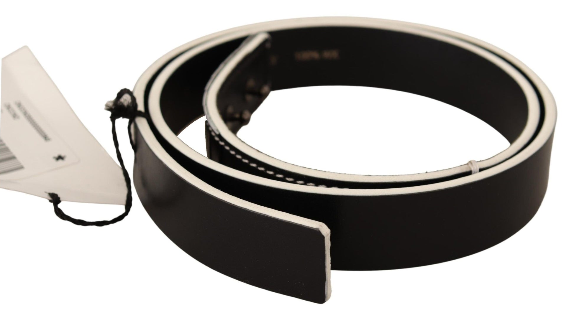 Chic Black Leather Fashion Belt with White Accents - SEHABRANDS