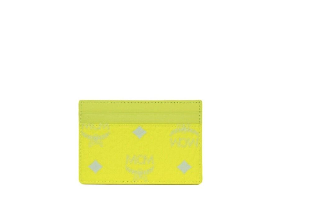 Spectrum Diamond Mini Neon Yellow Visetos Leather Card Case Holder Wallet - SEHABRANDS