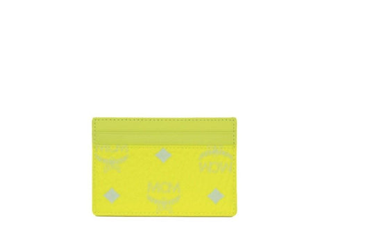 Spectrum Diamond Mini Neon Yellow Visetos Leather Card Case Holder Wallet - SEHABRANDS