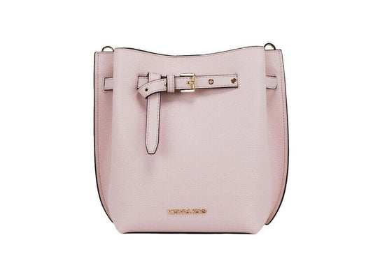 Emilia Small Powder Blush Pebble Leather Bucket Messenger Handbag - SEHABRANDS