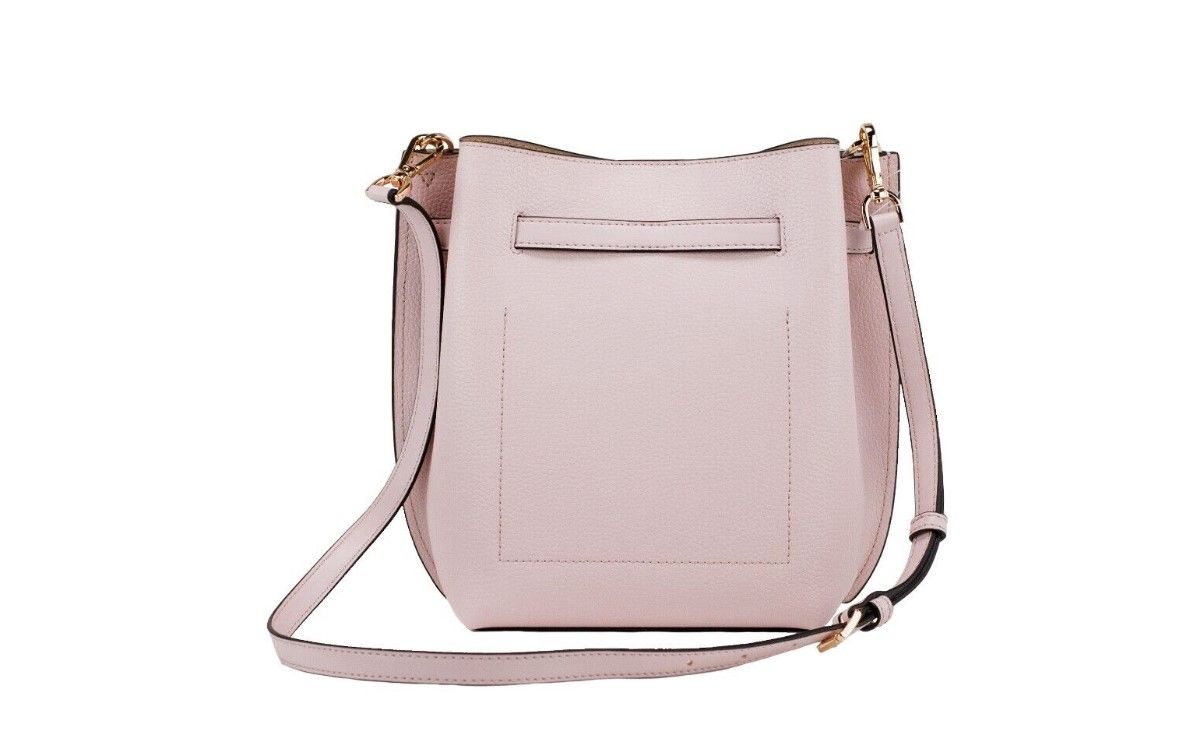 Emilia Small Powder Blush Pebble Leather Bucket Messenger Handbag - SEHABRANDS