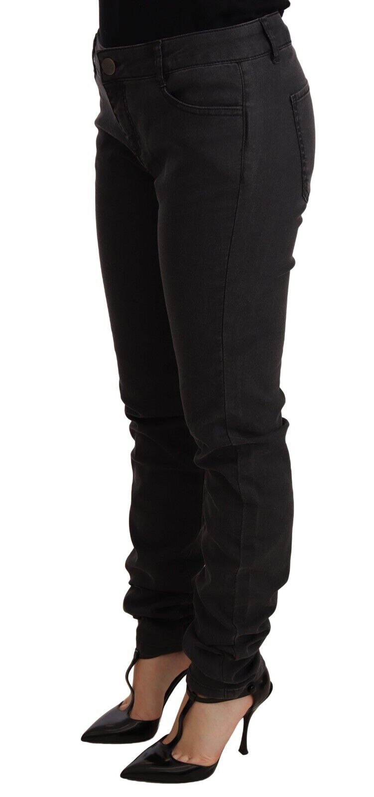 Chic Mid Waist Skinny Black Denim - SEHABRANDS