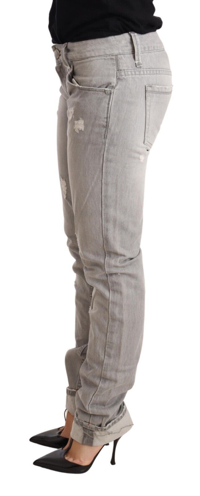 Chic Slim Fit Tattered Gray Wash Jeans - SEHABRANDS