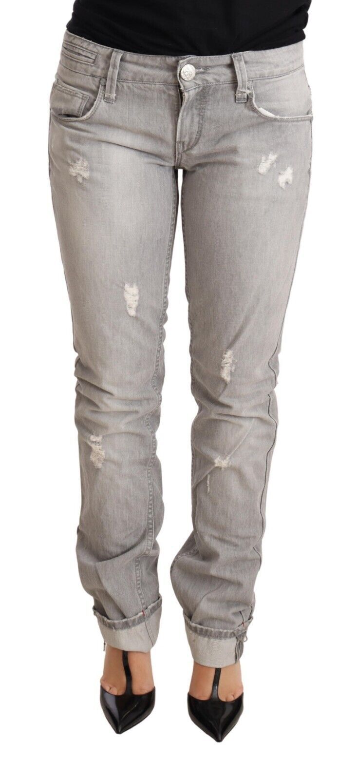 Chic Slim Fit Tattered Gray Wash Jeans - SEHABRANDS