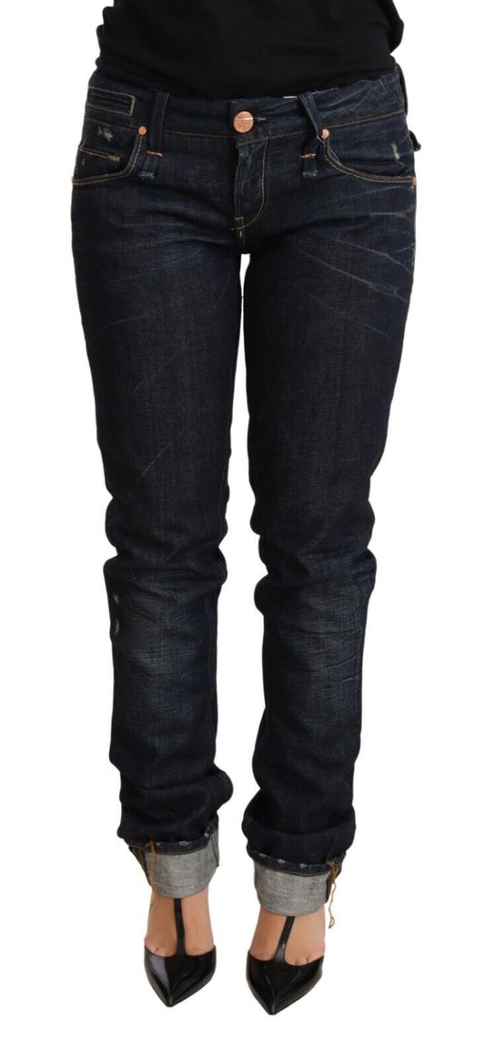 Elegant Low Waist Skinny Dark Blue Jeans - SEHABRANDS