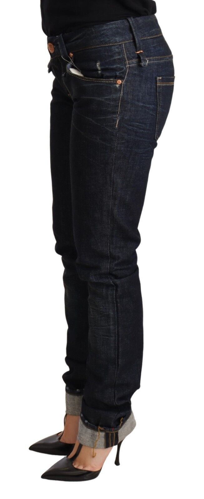 Elegant Low Waist Skinny Dark Blue Jeans - SEHABRANDS