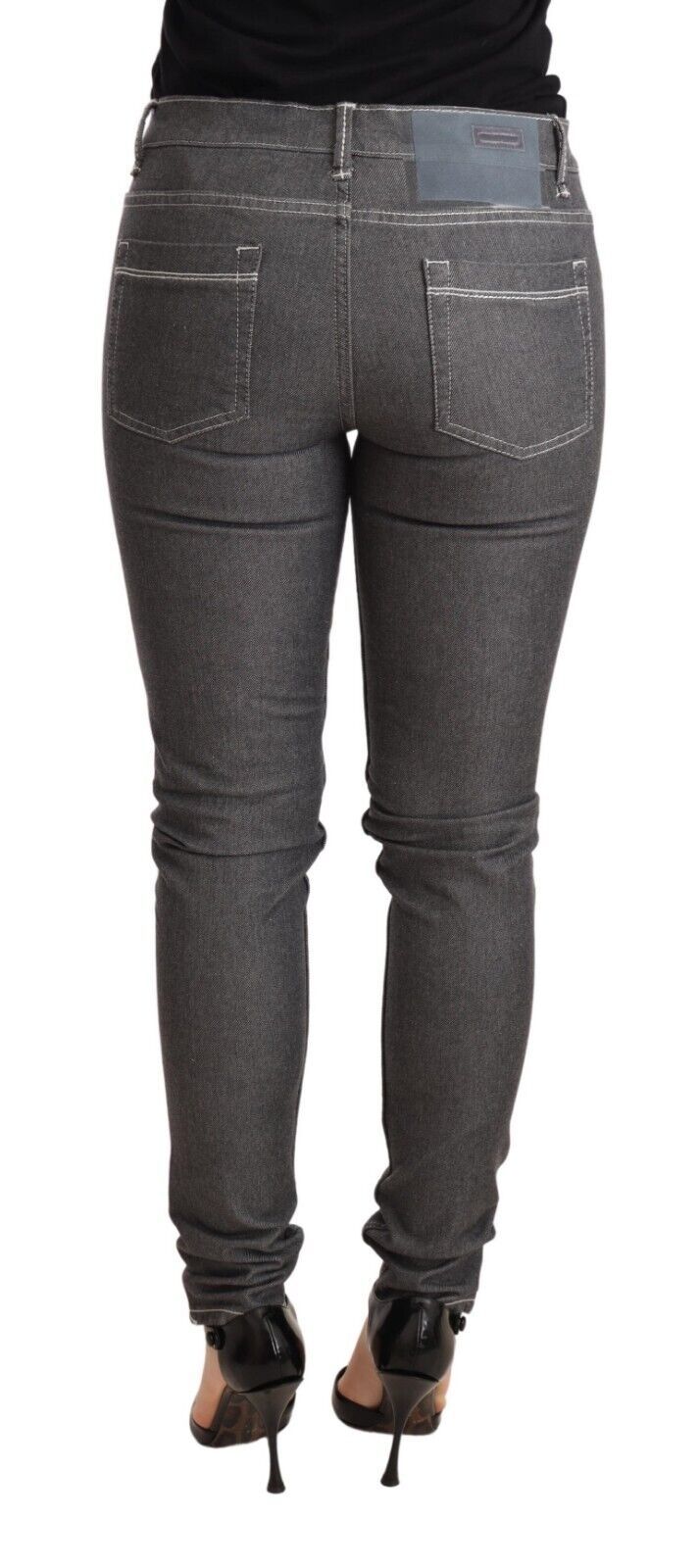 Elegant Gray Mid Waist Skinny Jeans - SEHABRANDS