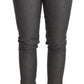 Elegant Gray Mid Waist Skinny Jeans - SEHABRANDS