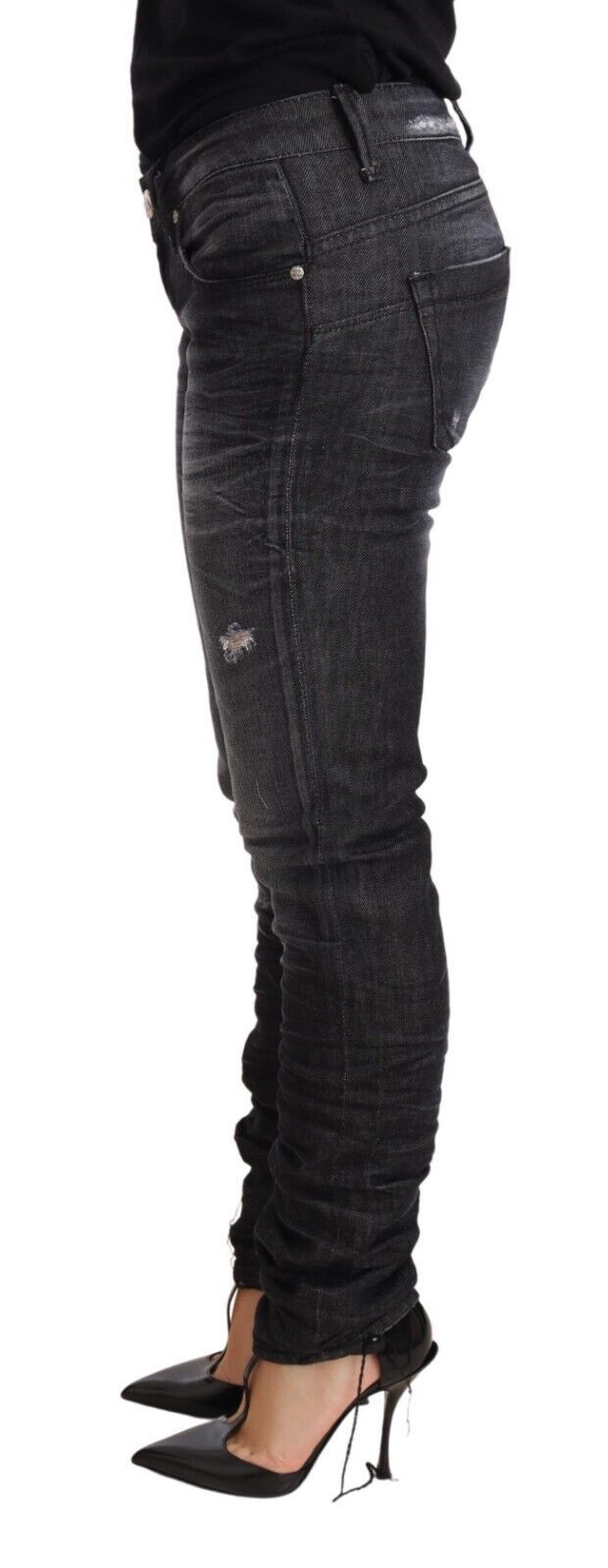 Elegant Low Waist Skinny Black Denim - SEHABRANDS