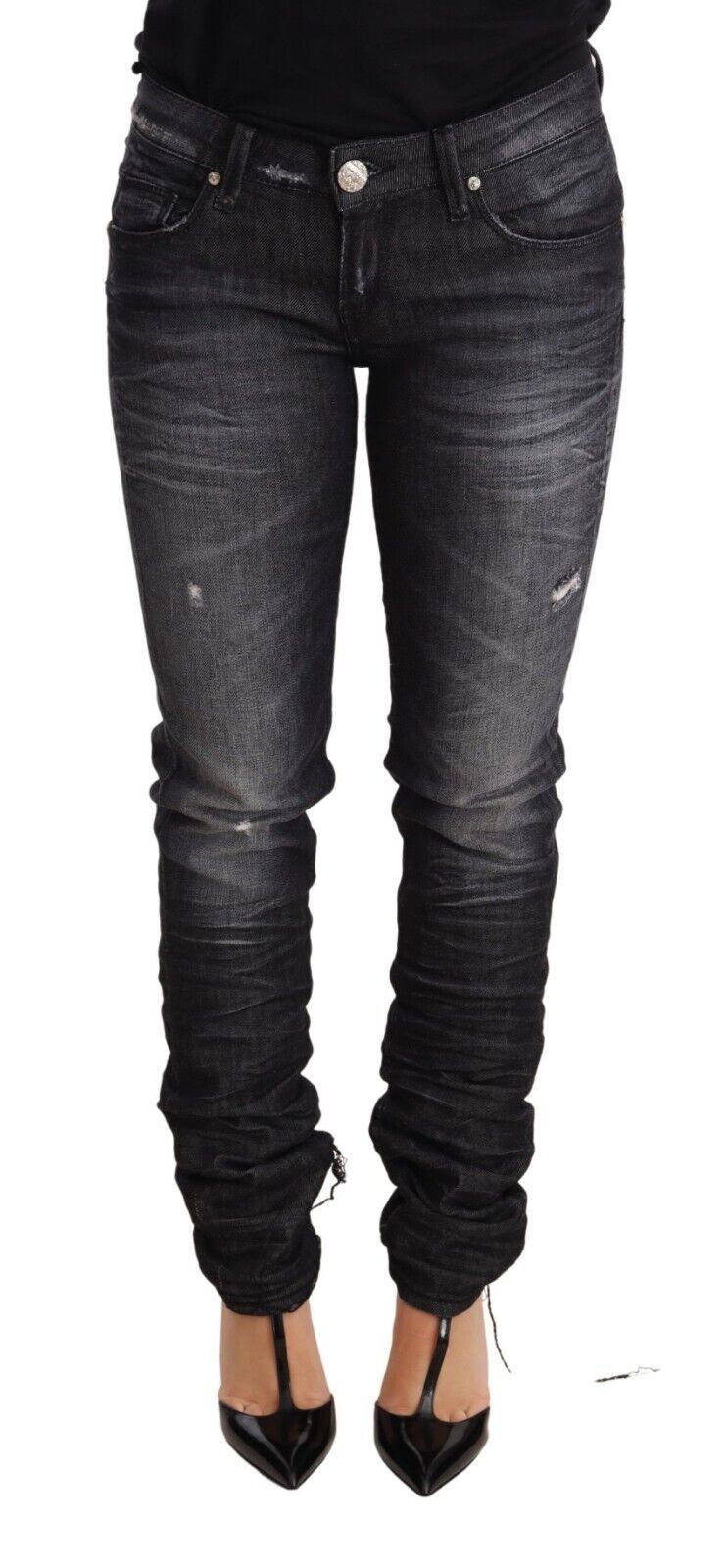 Elegant Low Waist Skinny Black Denim - SEHABRANDS