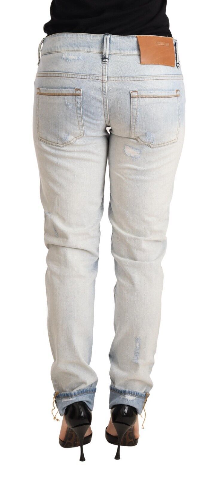 Chic Light-Blue Folded Hem Denim Jeans - SEHABRANDS