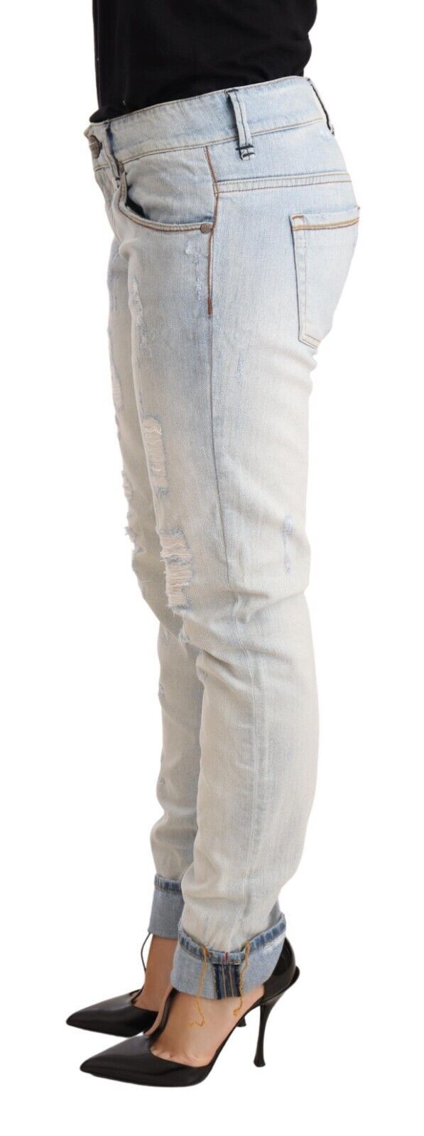 Chic Light-Blue Folded Hem Denim Jeans - SEHABRANDS