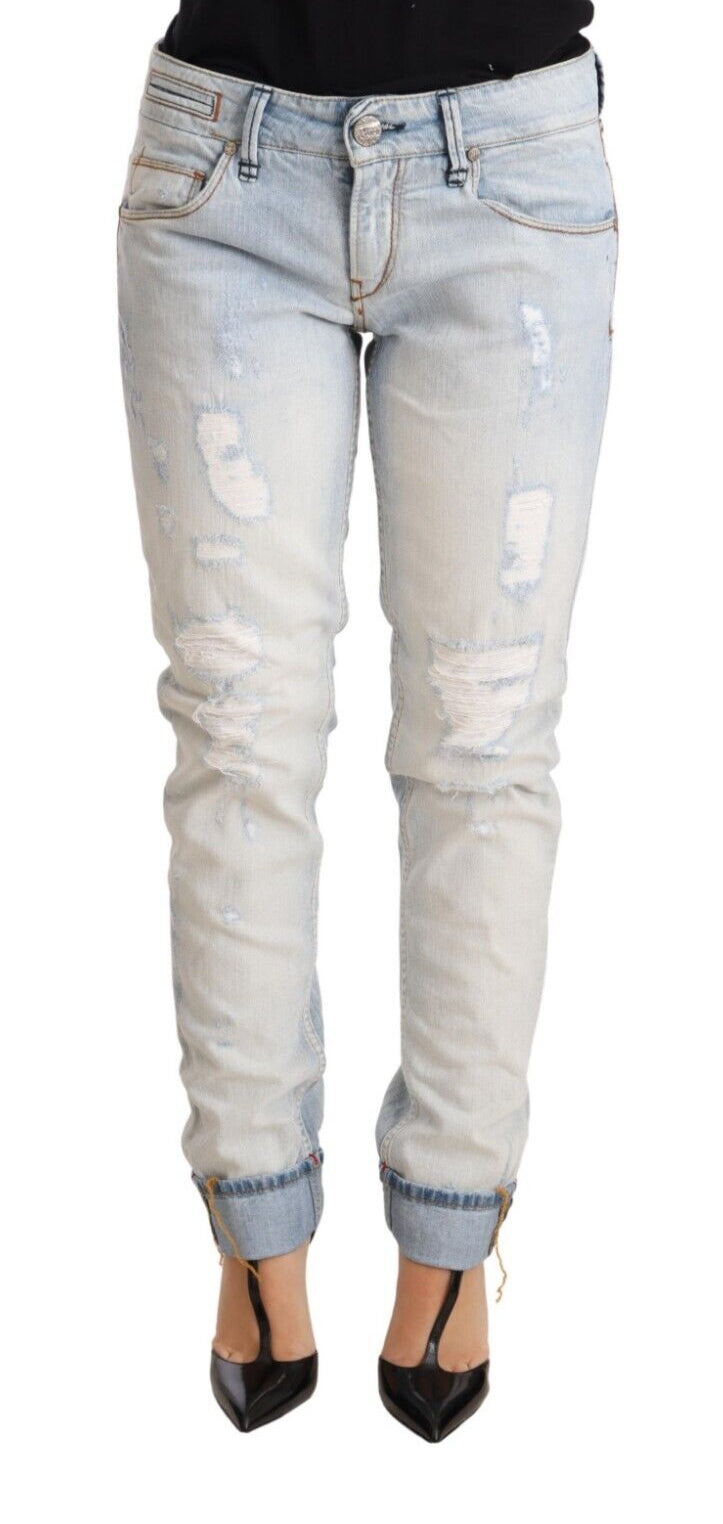 Chic Light-Blue Folded Hem Denim Jeans - SEHABRANDS