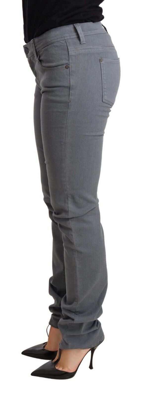 Sleek Gray Low Waist Skinny Jeans - SEHABRANDS