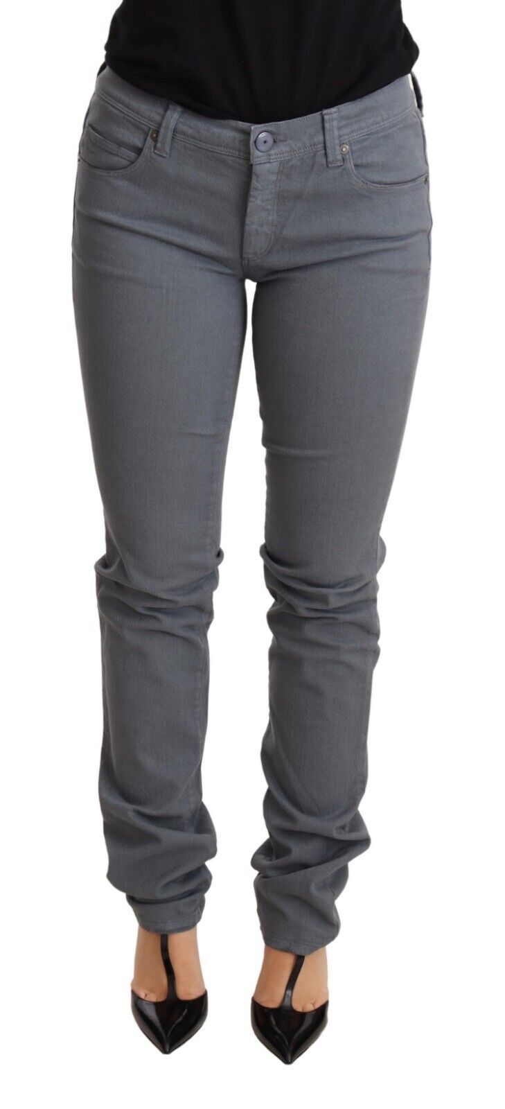 Sleek Gray Low Waist Skinny Jeans - SEHABRANDS