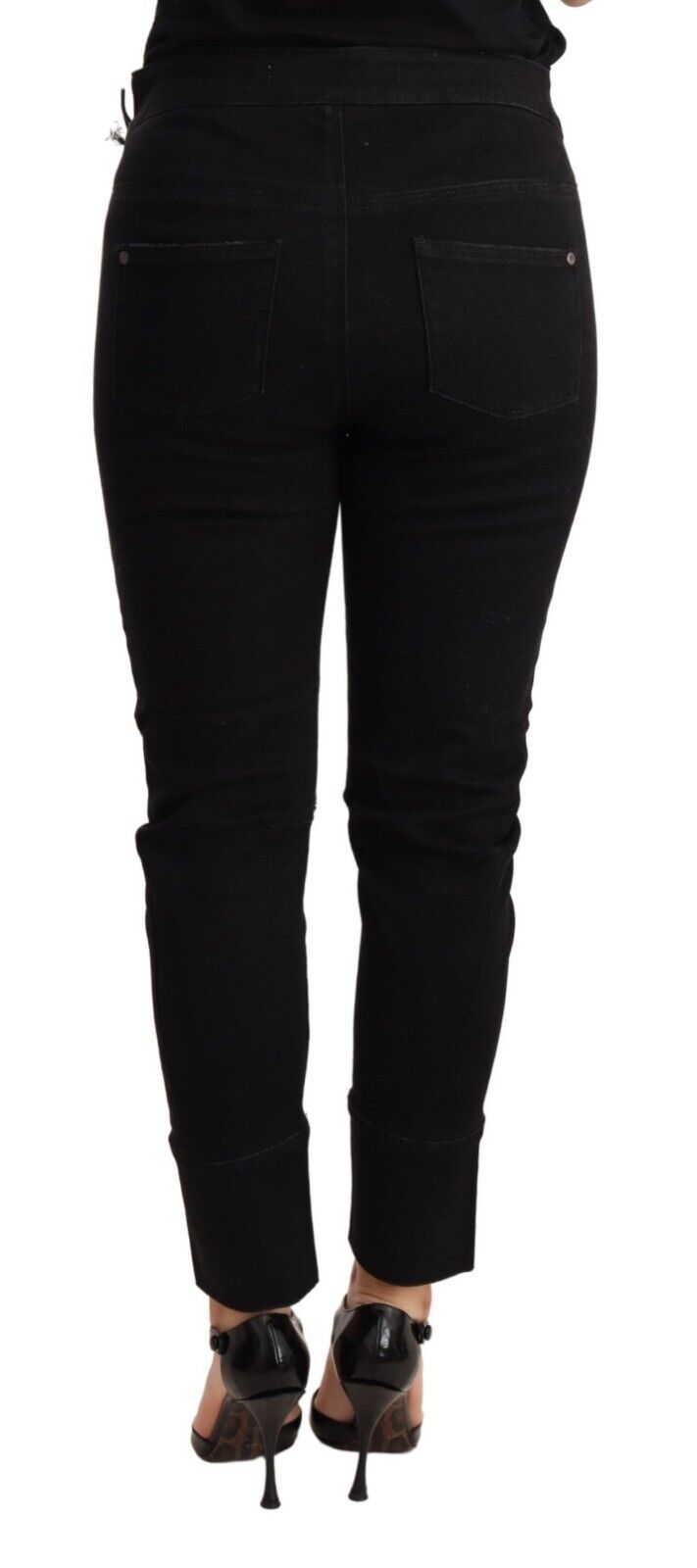 Chic Low Waist Skinny Black Cotton Trousers - SEHABRANDS