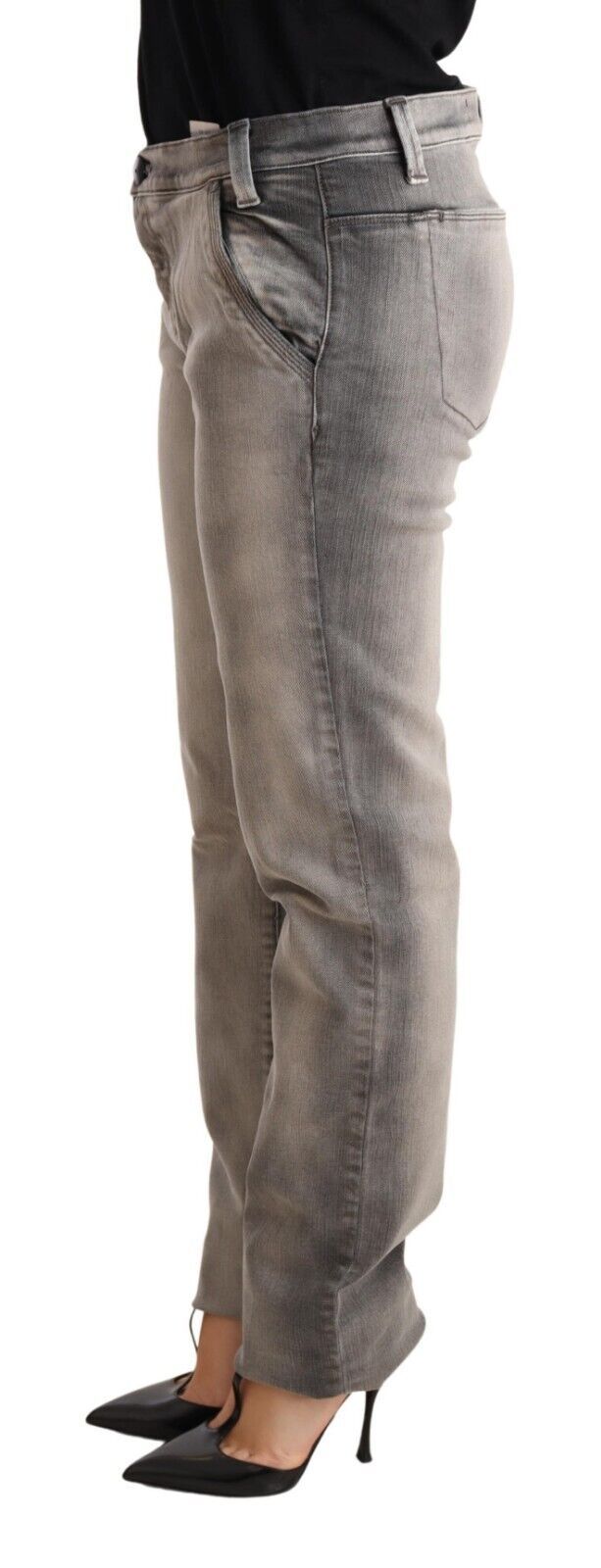 Chic Gray Washed Low Waist Skinny Jeans - SEHABRANDS