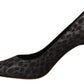 Elegant Black Leopard Print Leather Heels - SEHABRANDS