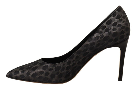 Elegant Black Leopard Print Leather Heels - SEHABRANDS