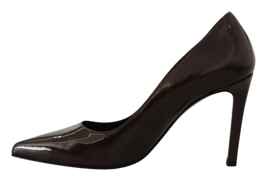 Elegant Brown Leather Heels Pumps - SEHABRANDS