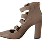 Elegant Leather Multi-Buckle Heels in Brown - SEHABRANDS