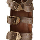 Elegant Leather Multi-Buckle Heels in Brown - SEHABRANDS