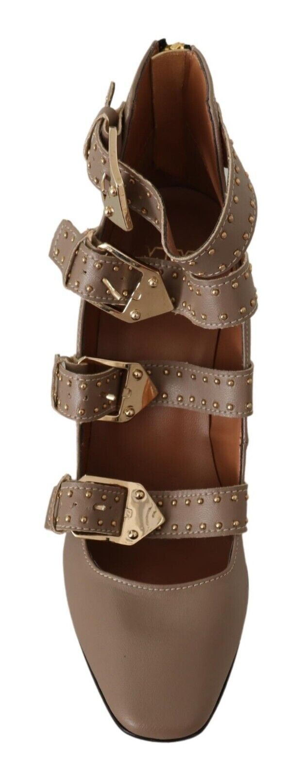 Elegant Leather Multi-Buckle Heels in Brown - SEHABRANDS