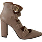 Elegant Leather Multi-Buckle Heels in Brown - SEHABRANDS