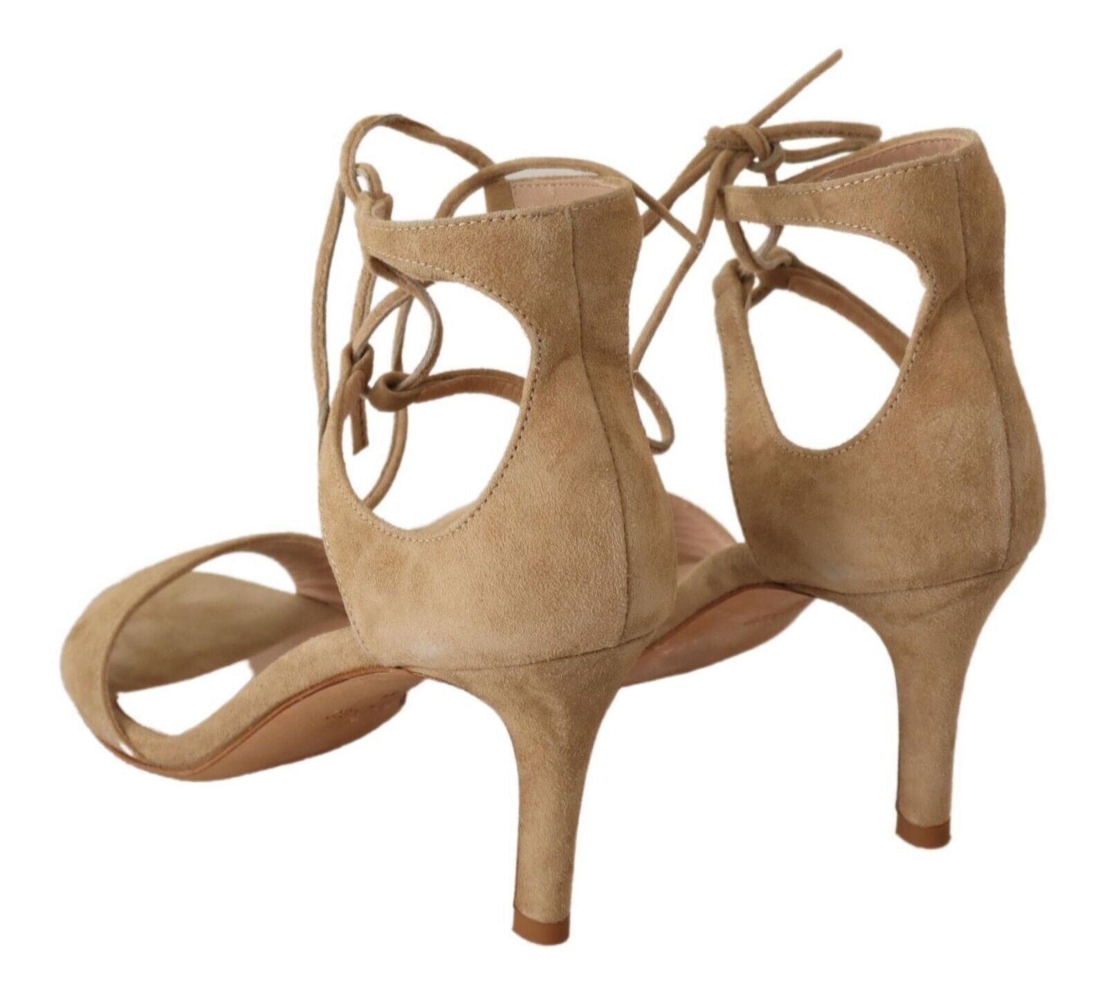 Elegant Beige Suede Ankle Strap Heels - SEHABRANDS