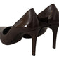 Elegant Brown Leather Heels Pumps - SEHABRANDS