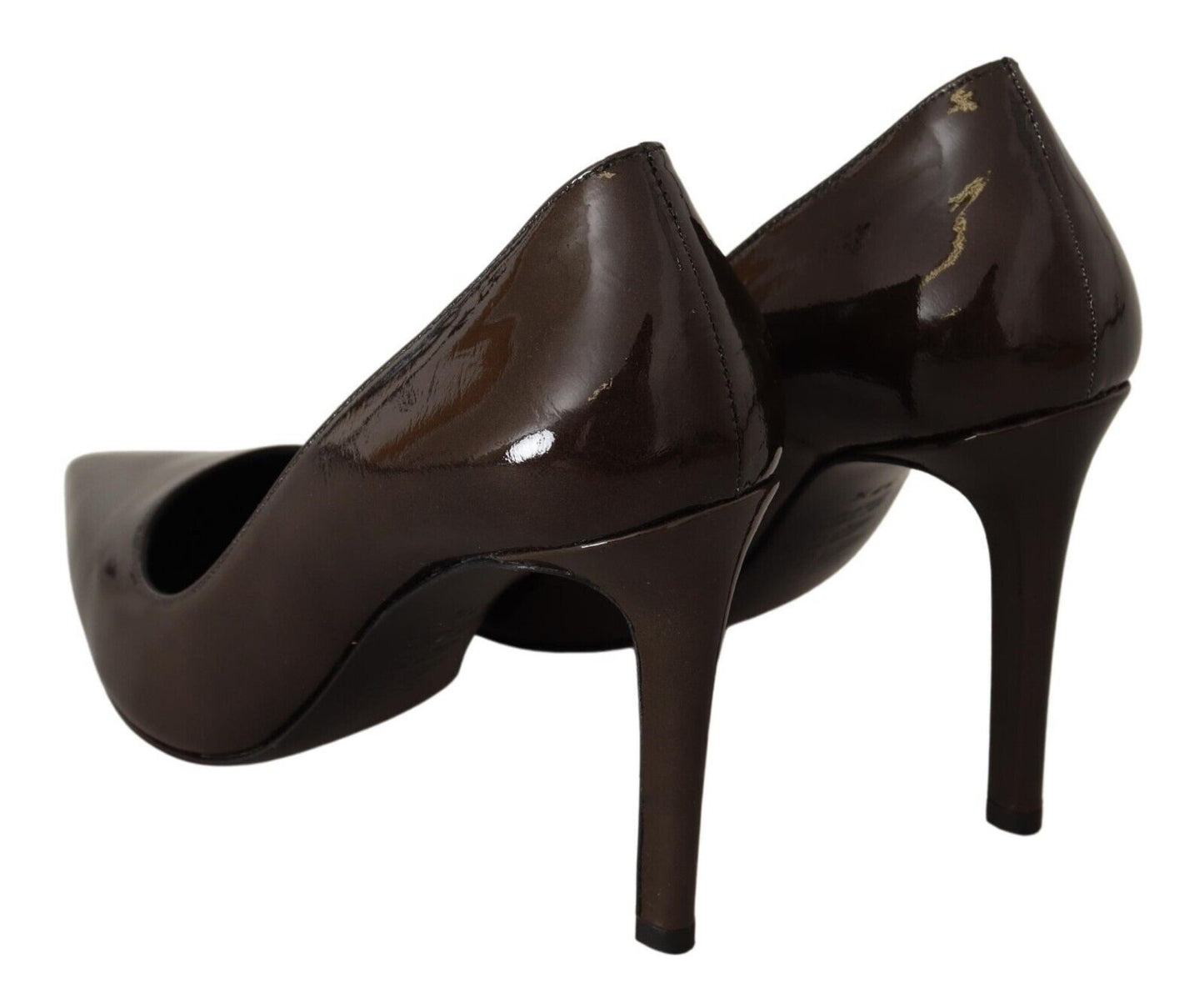 Elegant Brown Leather Heels Pumps - SEHABRANDS