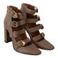 Elegant Leather Multi-Buckle Heels in Brown - SEHABRANDS