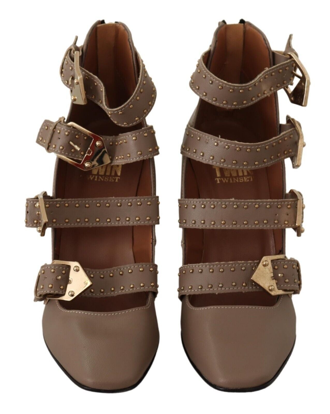 Elegant Leather Multi-Buckle Heels in Brown - SEHABRANDS