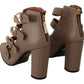 Elegant Leather Multi-Buckle Heels in Brown - SEHABRANDS