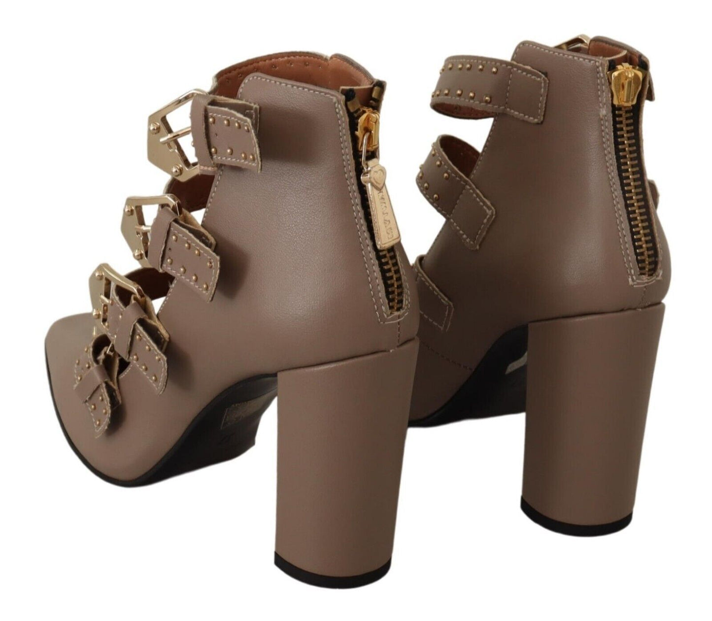 Elegant Leather Multi-Buckle Heels in Brown - SEHABRANDS